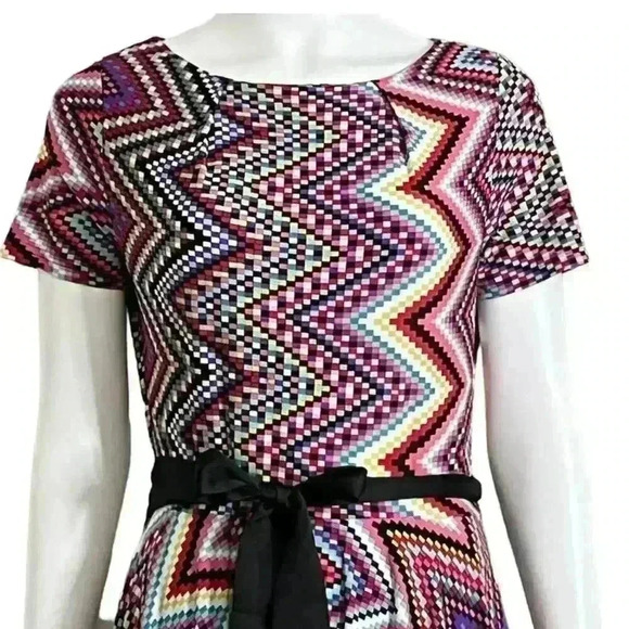 Nina Leonard Checkered Chevron Multicolored Dress - Picture 6 of 11